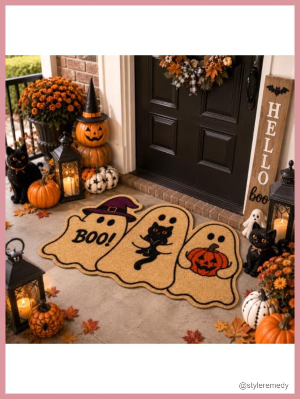 Halloween Ghost Welcome Coir Doormat Non-Slip Rubber Backing 2x2 ft